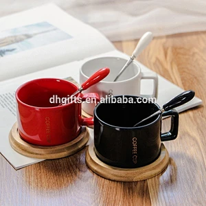 Promotional High Quality Customized Ceramic Coffee Mug Porcelain Milk Cup Gift Set with Spoon and Tray