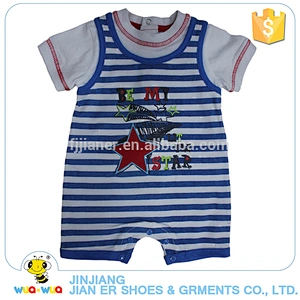 100%cotton stripe design summer round neck baby boy romper