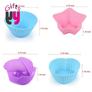 Silicone Cupcake Liners silicone Baking Cups Nonstick Easy Clean Pastry Muffin Molds 4 Shapes Round, Stars, Heart, Flowers