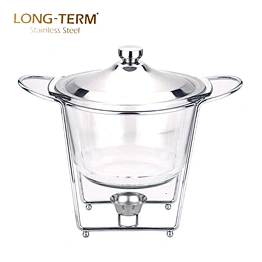 L4020 Good Price Glass Lid Double Bowl Stainless Steel Buffet Chafing Dish