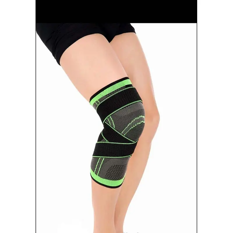 3D knitting knee brace with strip knee support with bandage
