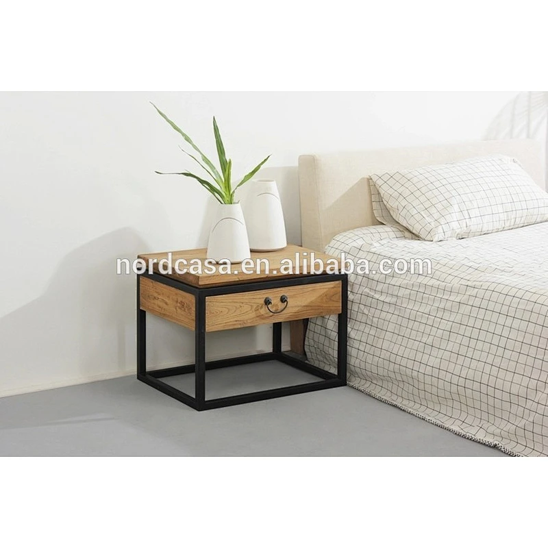 Antique Wooden Bedroom Furniture Iron Bedside Tables