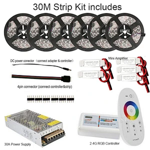 30m 5050 300 leds IP65 Waterproof RGB Led Strip tape + Touch Remote Controller Kit