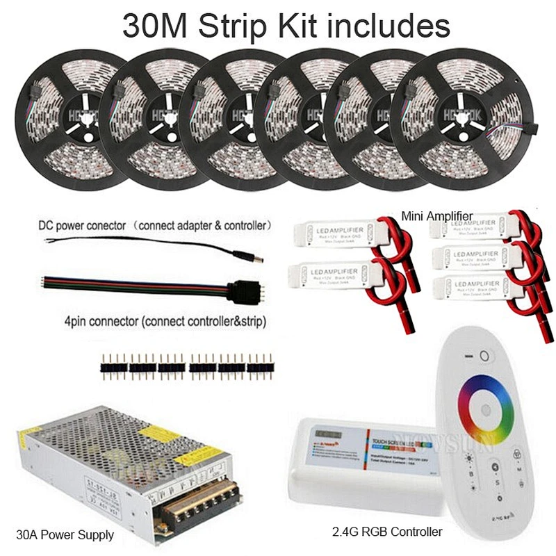 30m 5050 300 leds IP65 Waterproof RGB Led Strip tape + Touch Remote Controller Kit