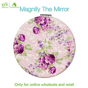2018 purple flower pattern, retro style lady makeup mirror, noble and elegant, nice round folded mirror in stock.