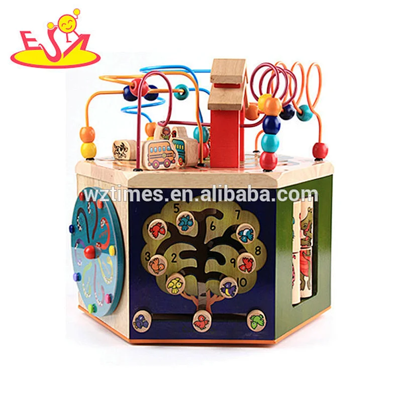 Wholesale fashion popular six sided wooden activity cube toy for children W11B160