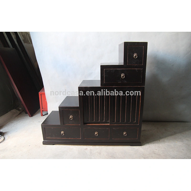 antique chinese step furniture black reproduction stair cabinet with many drawer