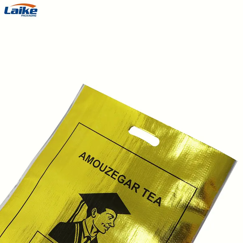 Eco friendly gold foil laminated tea packaging seed rice wheat flour  pp woven sack bag