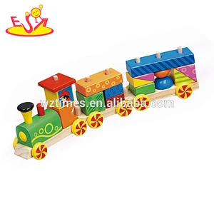 Wholesale attractive price wooden children trains toy diy wooden children blocks trains toy W05C059