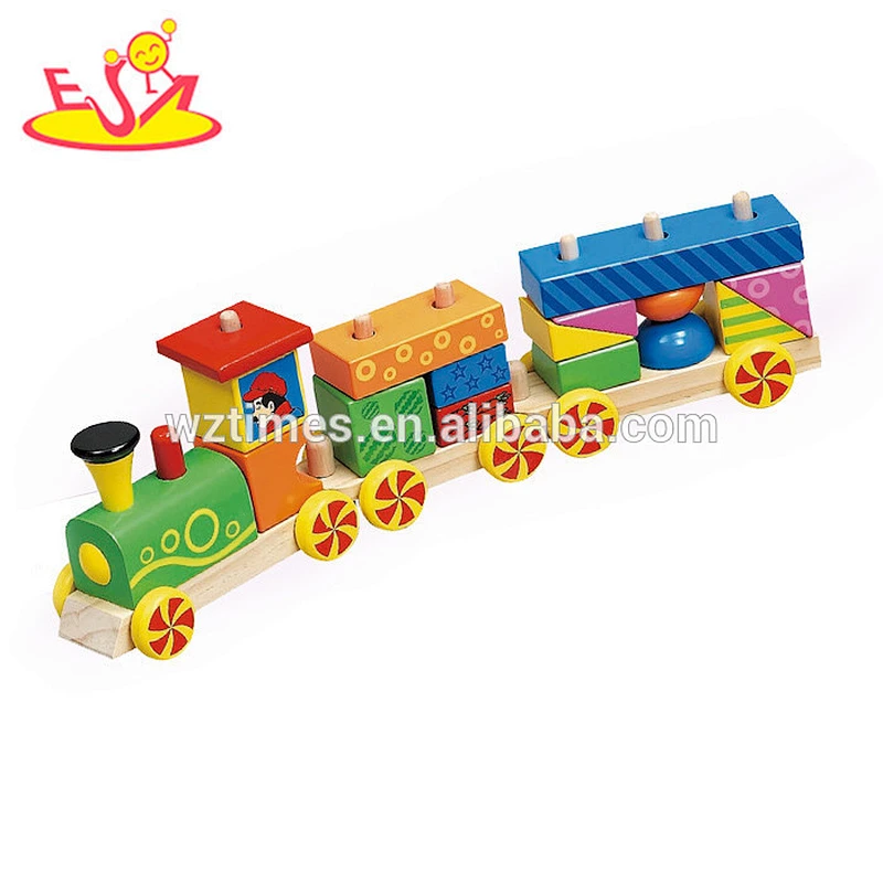 Wholesale attractive price wooden children trains toy diy wooden children blocks trains toy W05C059
