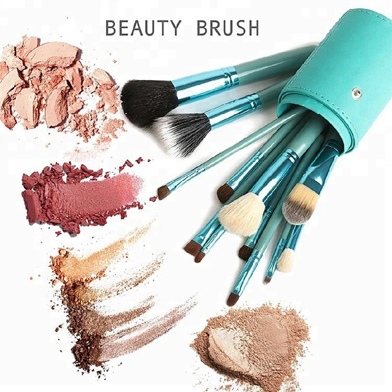 Professional Blue 12pcs Cosmetic Makeup Brush Set With Holder