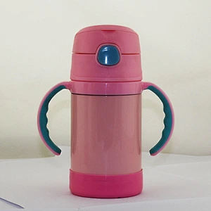 High Quality Double Wall Stainless Steel Vacuum Flask Baby Cup with Straw and Non-Slip Sleeve in Bottom