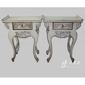 Chinese Antique Vintage Pinewood Shanxi Carved Mini Table
