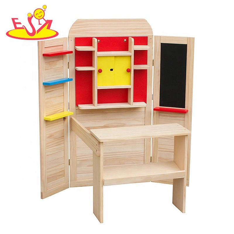 2018 New arrival 2 in 1 wooden puppet stage & shop stall toy for children W10A078