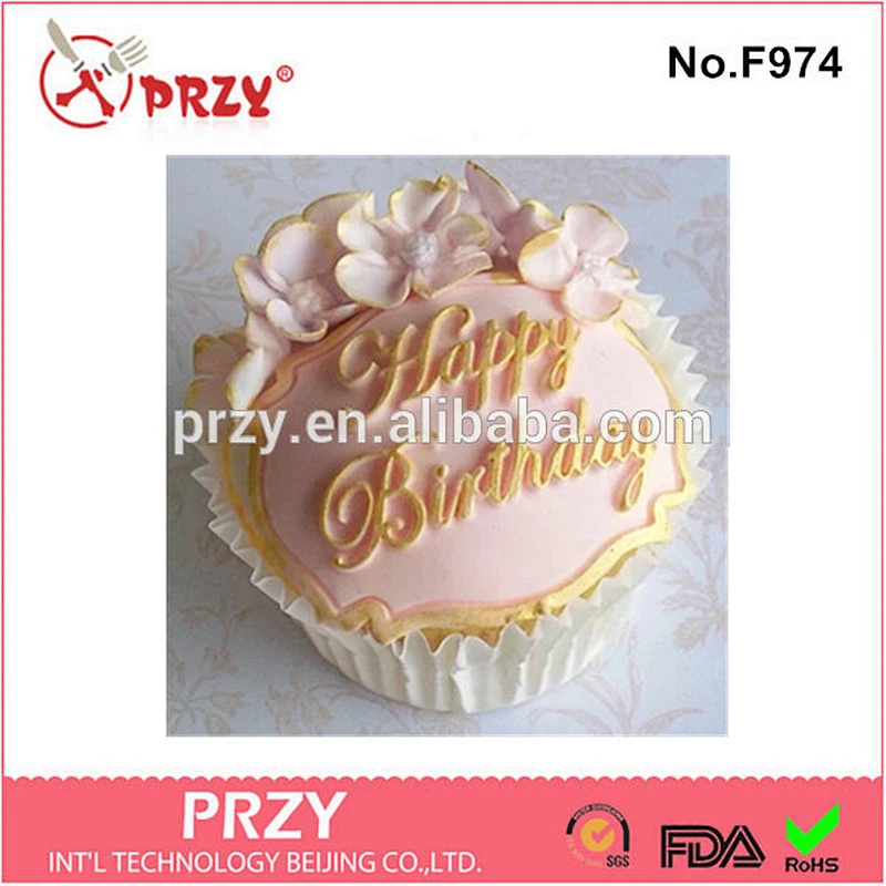 Model F974 High quality happy birthday cake decorating silicone fondant mold for sale