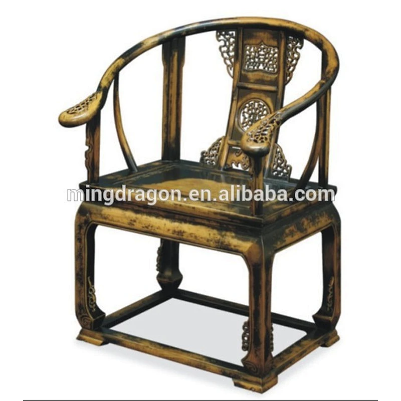 Wholesale antique solid wood hand carved black arm chair