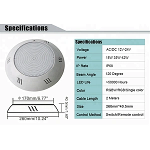 RGB Remote control Concrete Vinyl liner pool wall mounted waterproof wireless pool lights
