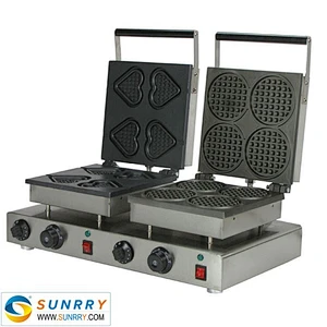 Industrial custom plate waffle maker for 4 pcs heart shape and round waffle cone machine (SUNRRY SY-WM53B)