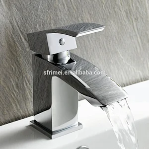 Washing Face Square Brass Basin Faucet Chrome Polished Waterfall Mixer Taps