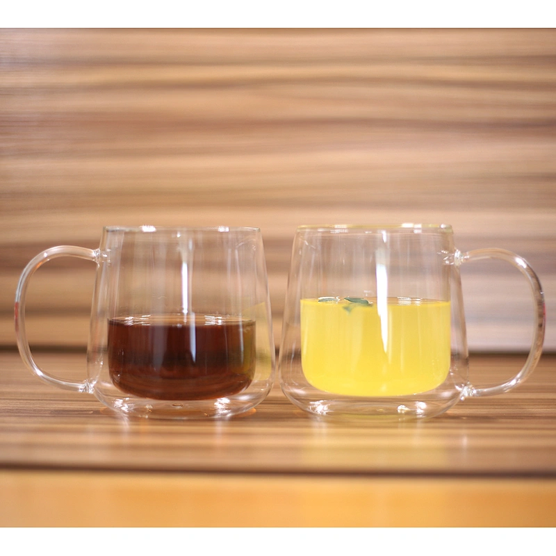 High Borosilicate Double Wall Glass Cup heat resistant coffee mug with handle
