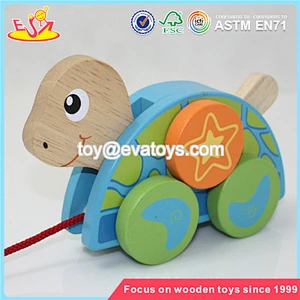 Wholesale lovely kids wooden pull turtle car toy brand new children wooden pull turtle car toy W05B061