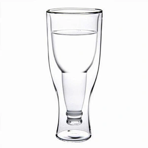 Double layer Inverted bottle shaped glass cup 350 ml for bar
