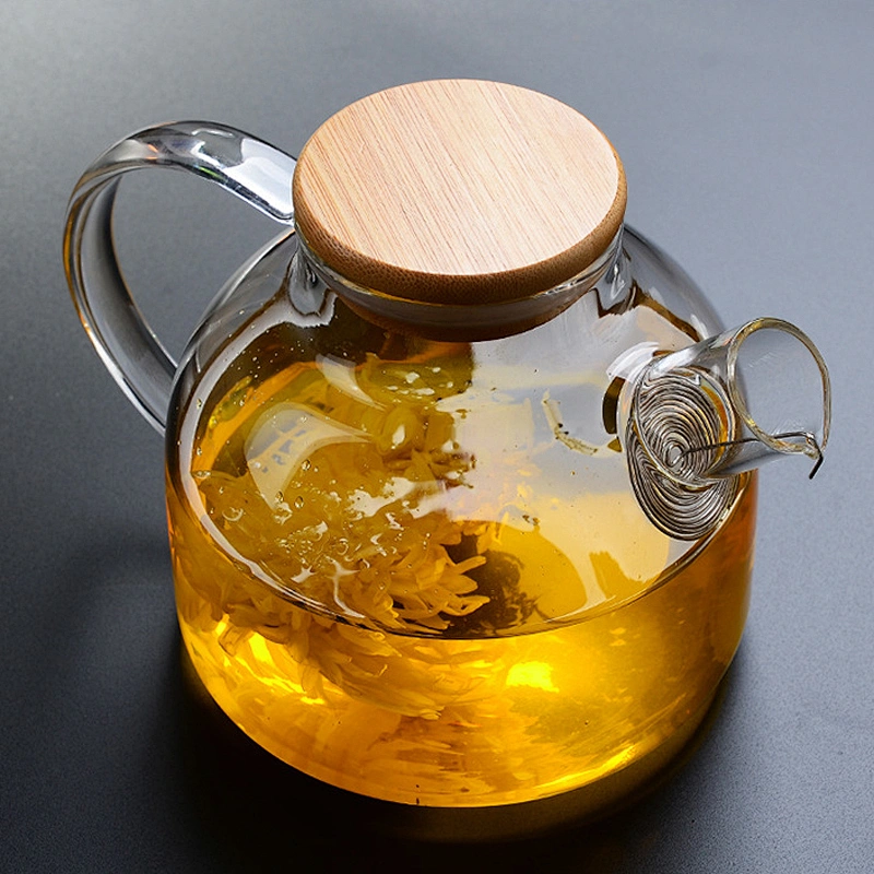 Creative Design Glass Infusion Tea Pot With Elegant Lid 1000ML Flower Kettle For Restaurant And Office
