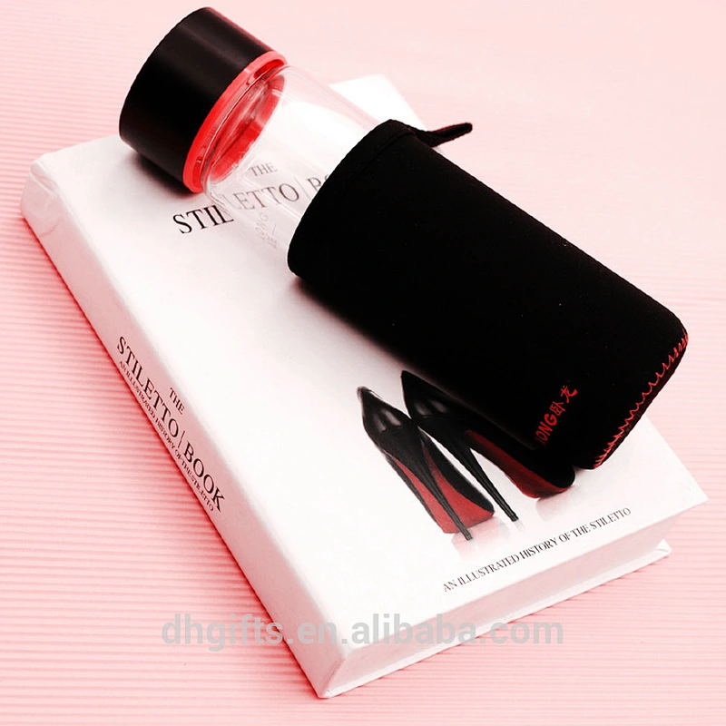 High Quality 320 ml and 420 ml Customized Logo Glass Water Bottle with Sleeve