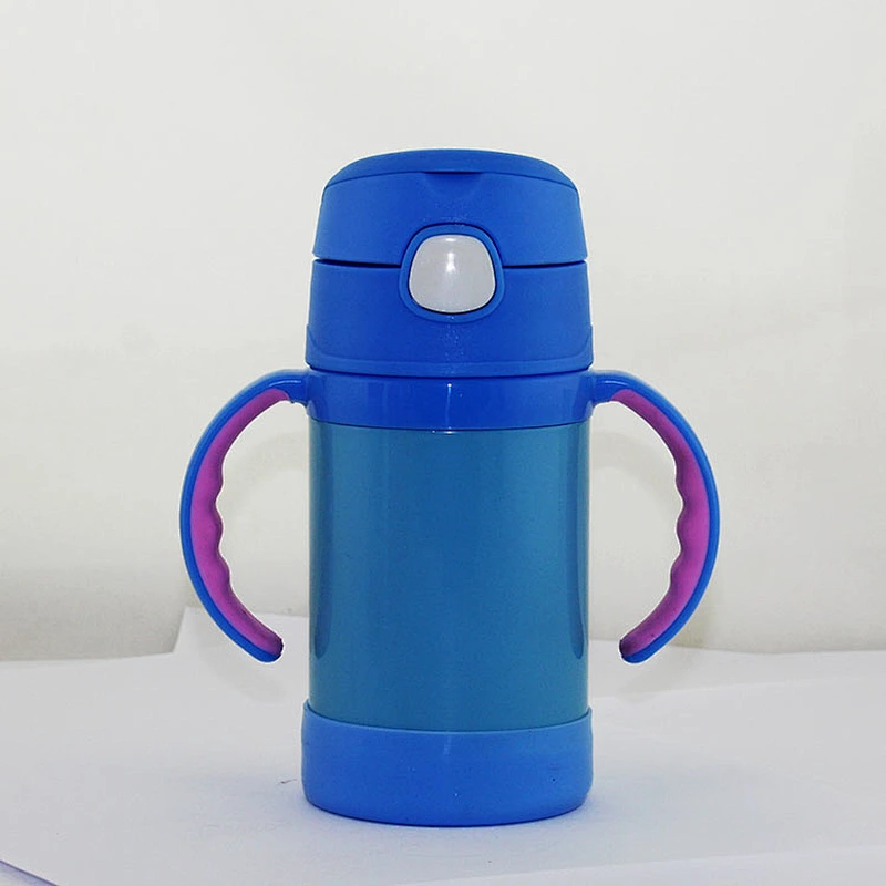 High Quality Double Wall Stainless Steel Vacuum Flask Baby Cup with Straw and Non-Slip Sleeve in Bottom