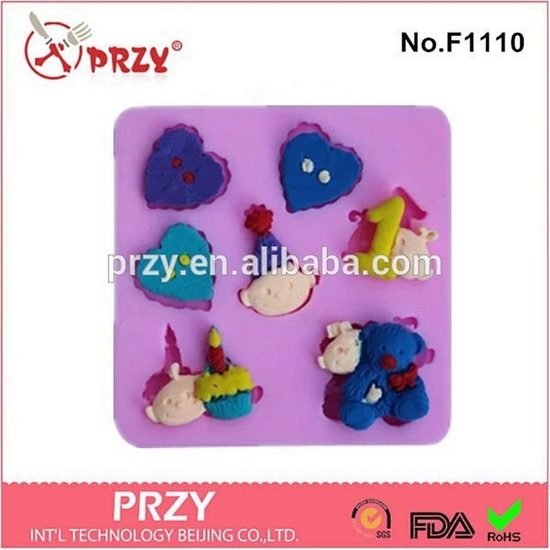 DIY Design Hearts and Baby Shape 7 Holes Fondant Silicone Cake/Candy Mold