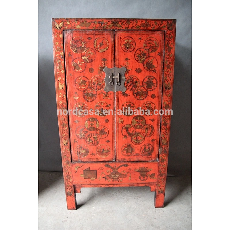 chinese antique weddling furniture golden painted living roon red cabinet