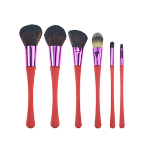 6pc makeup brush set with rubber plastic handle