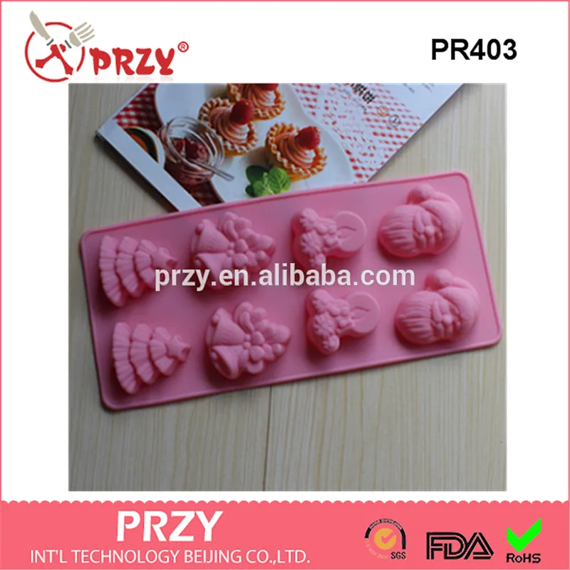 8 Cavity Christmas Tree Father Christmas Bells Silicone Baking Cake Mold Bakeware Cake Pans