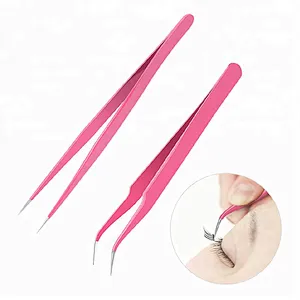 High Quality Wholesale Mini Black False Eyelash Extension Stainless Steel Slant Tip Lash Tweezer Sets Manufacturer