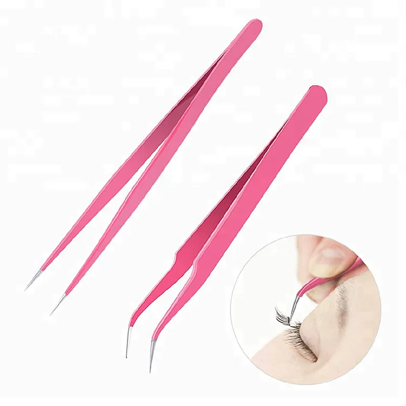High Quality Wholesale Mini Black False Eyelash Extension Stainless Steel Slant Tip Lash Tweezer Sets Manufacturer