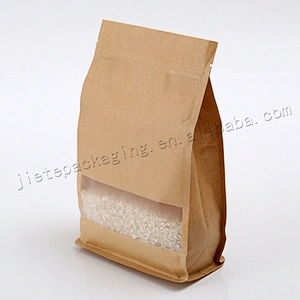 Food grade zipper flat bottom kraft paper grain,nuts bags with transparent window