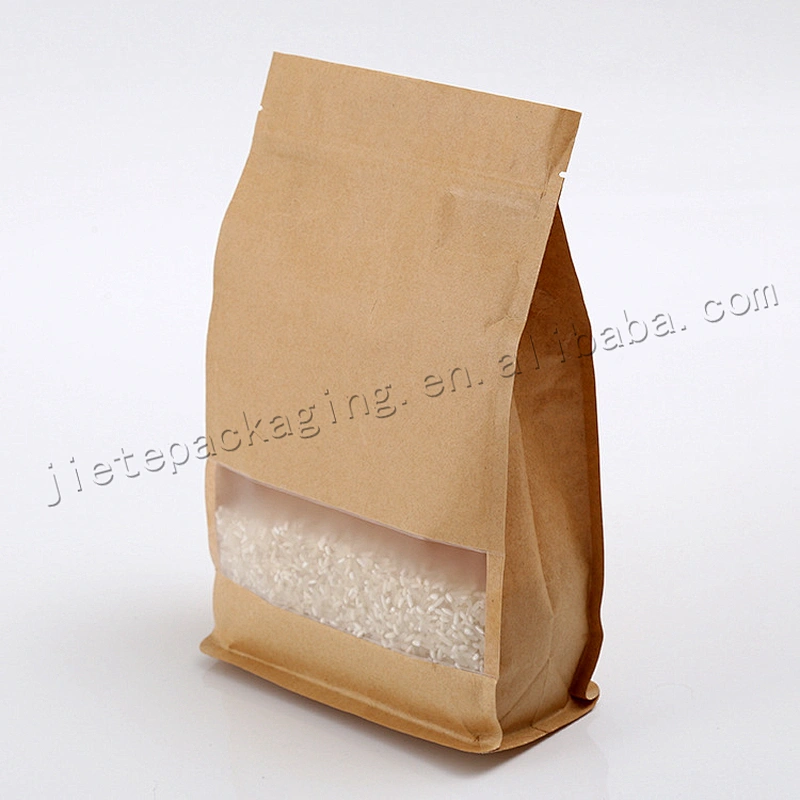 Food grade zipper flat bottom kraft paper grain,nuts bags with transparent window