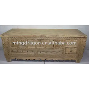 Chinese Antique Beatiful Reclaimed Wood Hand Carved Low Cabinet/ TV Table