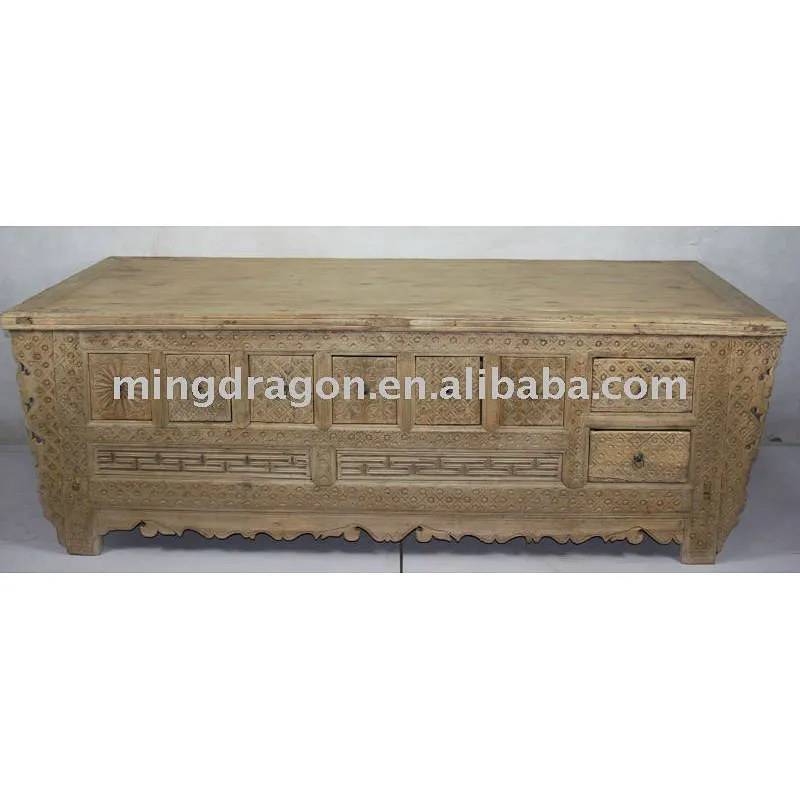 Chinese Antique Beatiful Reclaimed Wood Hand Carved Low Cabinet/ TV Table