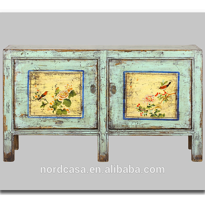 Asian Antiques Vintage Hand Painted Mongolia Cabinet