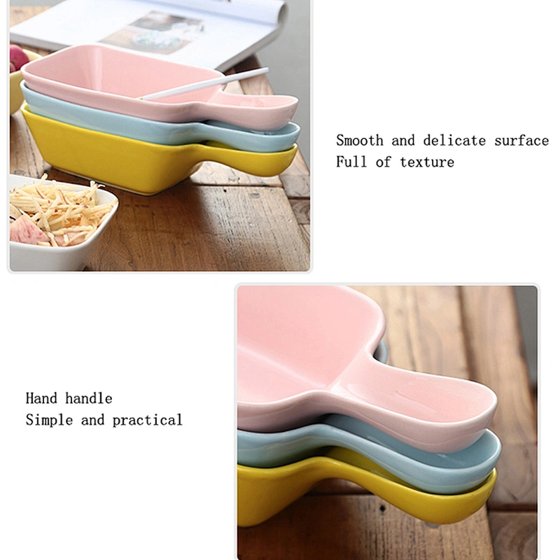 Candy color korea style square bowl with long handle for fruit salad dish