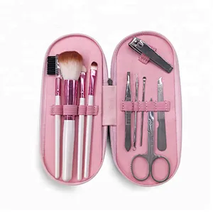 4pcs makeup brushes private label beauty cosmetics with 6pcs manicure set portable makeup artist brush set