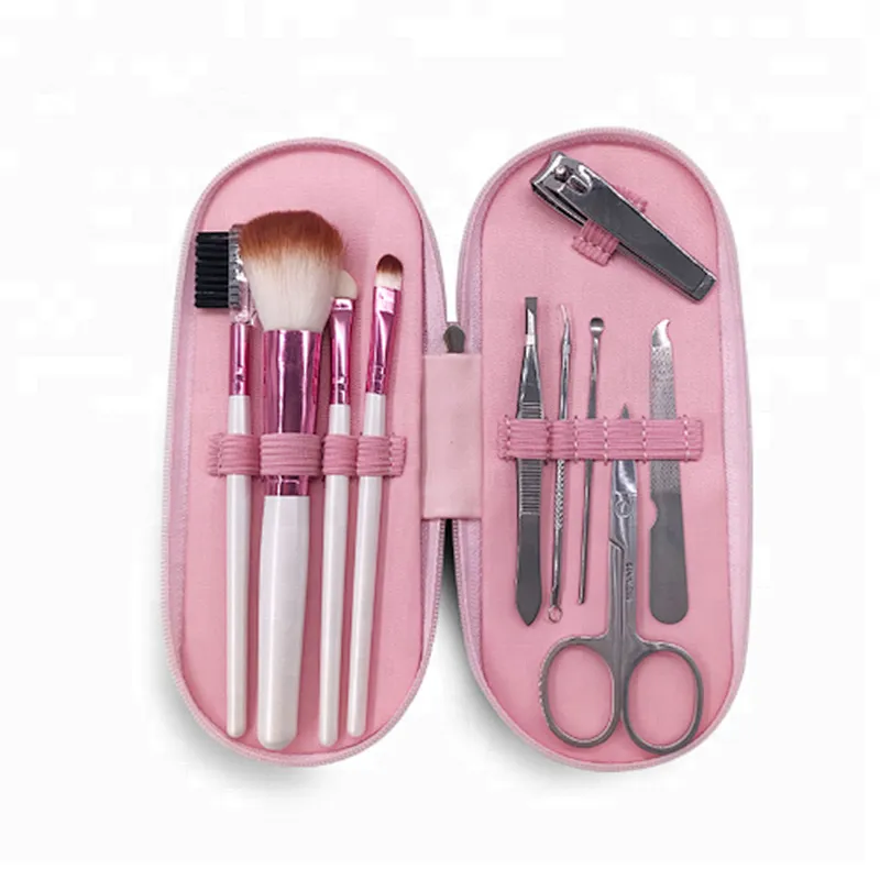 4pcs makeup brushes private label beauty cosmetics with 6pcs manicure set portable makeup artist brush set