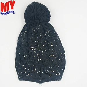 Unisex warm soft stretch cable knit beanie cap hat with blings