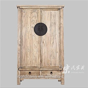 Antique chinese wooden bedroom natural color tall cabinet