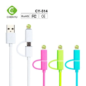 High quality cheap insulated 2 in 1 PVC flat data cable with micro usb for iphone 8 7 6