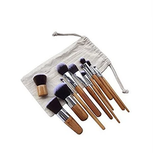 Wooden 11pcs Cosmetic Makeup Brush Set Wit Canvas Makeup Bag