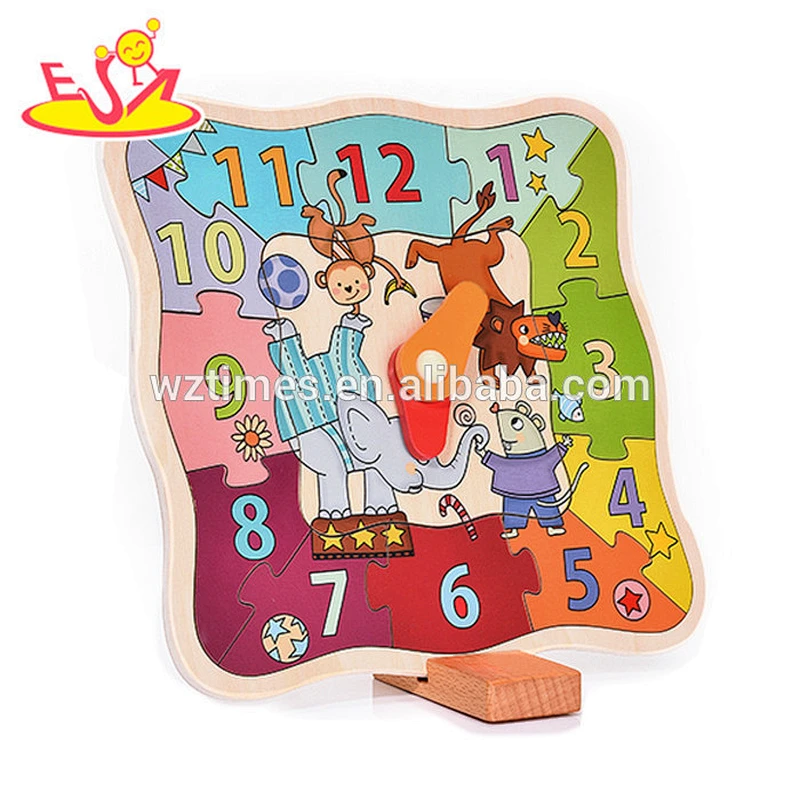 2018 wholesale toddlers educational wooden alarm clock puzzle new design wooden alarm clock puzzle for sale W14K013