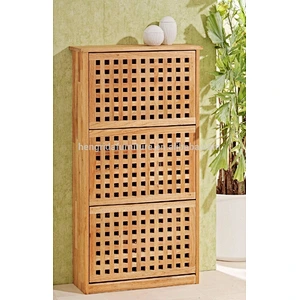 Nordic solid oiled walnut wood storage shoe cabinet with 3 drawers