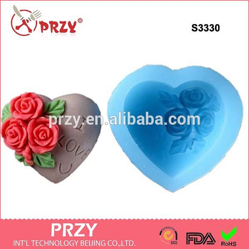 S3330 PRZY 3d heart shape flower soap silicone mold heart flower handmade soap mould for sell